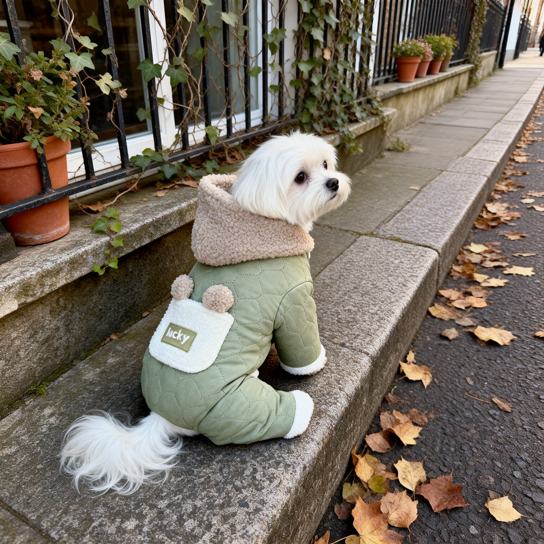 Teddy Collar Quilted Dog Jumpsuit